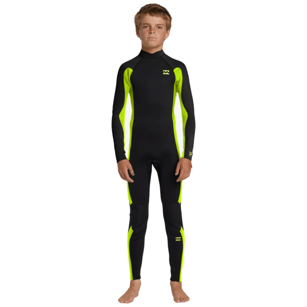 Billabong Foil 4/3mm back zip GBS fluoro lime traje de neopreno de niño
