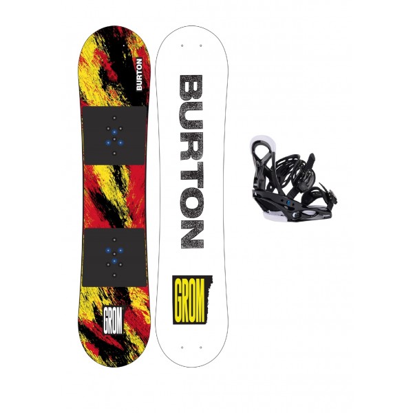 Burton Grom ketchup/mustard + Burton Smalls black Pack de snowboard de niño