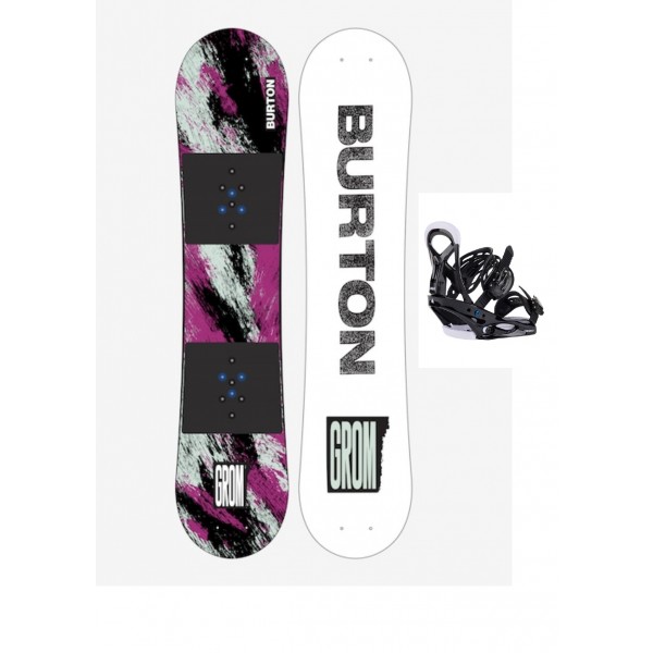 Burton Grom purple/teal + Burton Small black Pack de snowboard de niño